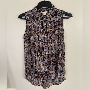 H&M Women’s Sleeveless Formal Blouse - Black and Yellow Pattern button down
